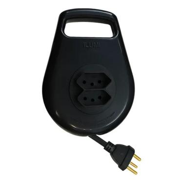 Imagem de Extensão Elétrica De Enrolar Bivolt 2 Tomadas 3M Preta Ilumi