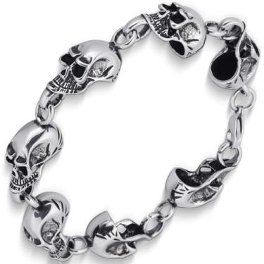 Imagem de LuxGoth Pulseira de corrente de elos cubanos pesados de aço inoxidável, gótico, punk rock, motociclista, viking, vintage, franco, elos de franco, joia para homens, prata, One Size, Aço inoxidável, Sem