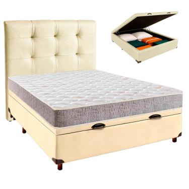 Imagem de Cama + Bau Bege e Colchão D33 Casal - D33 Inducol + Cabeceira