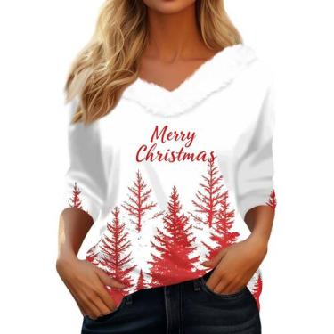 Imagem de Suéteres de Natal para mulheres COTECRAM Trendy Manga 3/4 com decote e