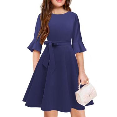 Imagem de Vestido feminino WIFFGO, manga de sino, formal, até o joelho, azul mar