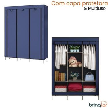 Imagem de Guarda Roupa Armário Portátil Prateleiras Capa de Proteção - BrinqLar,