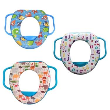Imagem de Assento Sanitário Infantil Redutor Adaptável Com Alça e Protetor Para Respingos Almofadado Portátil Com Estampas Sortidas 30,5 Cm x 36 Cm