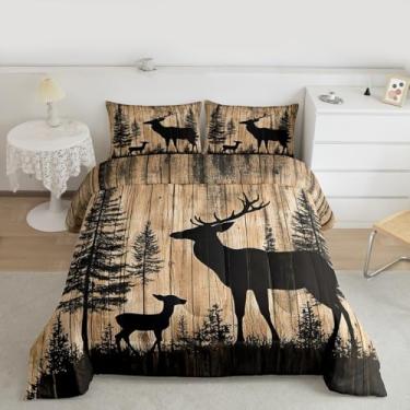 Imagem de jejeloiu Jogo de cama Queen com estampa de veado fofo, para crianças, meninos, meninas, casa de fazenda ocidental, edredom para decoração de quarto, 3 peças com 2 fronhas