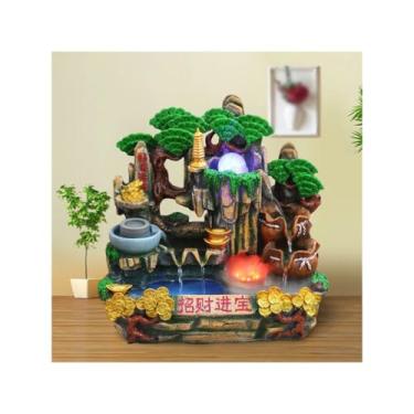 Imagem de XFNVXC Fonte decorativa interna de mesa fonte de água corrente ornamento com roda Feng Shui decoração simples umidificador Rockery Fountain casa