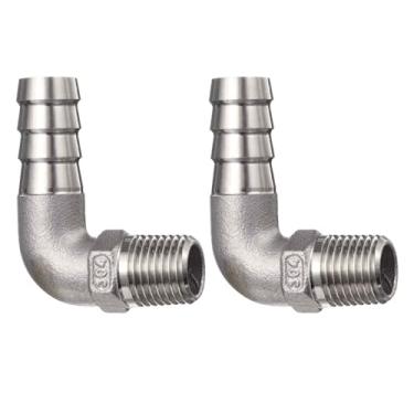 Imagem de HARFINGTON 2 peças de mangueira de cotovelo de 90 graus, encaixe de farpa de 1,3 cm x 1/10.2 cm NPT macho de aço inoxidável, acessórios de mangueira de ar, acoplador, adaptador de conector de rosca