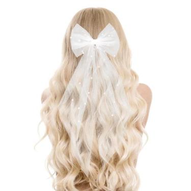 Imagem de Hair Bow Veil Yolev Bridal Pearl Bridesmaid Wedding White