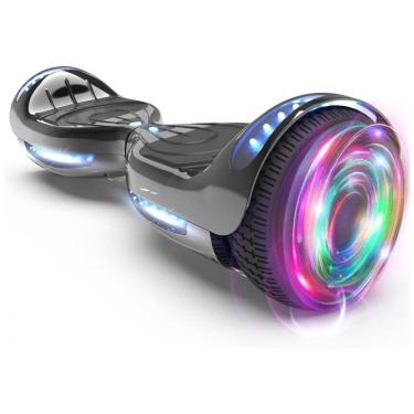 Imagem de Hoverboard Certificado HS2.01 Bluetooth Flash Wheel com Luzes LED Patinete Elétrico Auto Equilibrante Cromado Preto