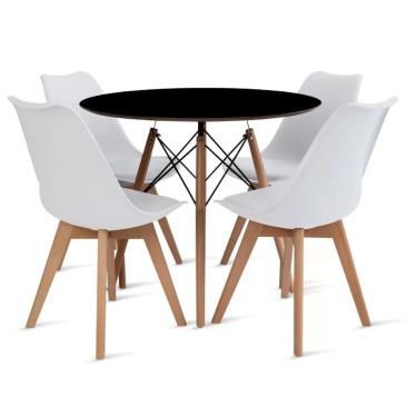 Imagem de Conjunto Mesa Preta Eames 90cm E 4 Cadeiras Leda Branca