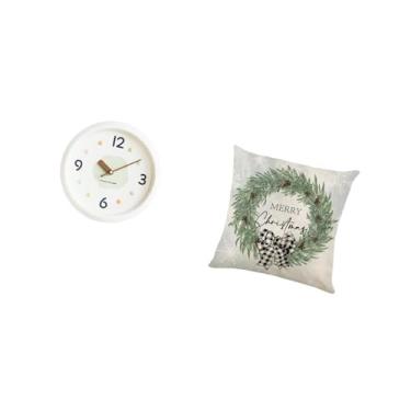 Imagem de Fenteer Conjunto de Relógio de Parede Decorativo Moderno E Capa de Almofada de Natal para Escritório, Sala de Estudo, Sofá, Carro Interno, Números Grandes, de