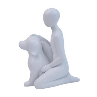 Imagem de Wswqop Estátua de homem com cachorro, enfeite de prateleira, decoração para casa, presente multiuso e atencioso, leve, 3,9 x 2,5 x 5,2 polegadas, Branco