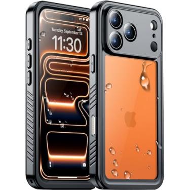 Imagem de Temdan Compatível com capa para iPhone 17 Pro, à prova d'água embutida para tela e câmera IP68 subaquática de corpo inteiro, 17 m, militar, à prova de quedas, à prova de choque, 6,3 polegadas, preta