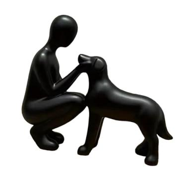 Imagem de Ｂｅｓｇａ Estátua de homem e cachorro, arte abstrata, ornamento elegante, escultura para apartamento, estante, restaurante, escritório, decoração de casa, Preto