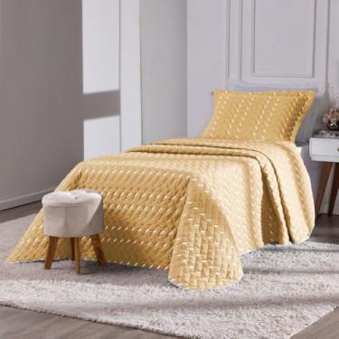 Imagem de Cobre Leito Théo 3 Peças Bordado Refinado Micropercal (Amarelo, Solteiro)
