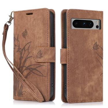 Imagem de Capa carteira para Google Pixel 8 Pro, capa de telefone de couro com padrão de borboleta de orquídea com 3 compartimentos para cartão e 1 compartimento para dinheiro, fivela magnética à prova de