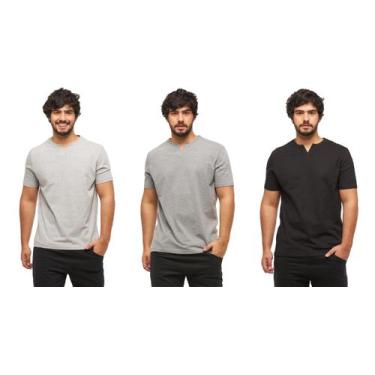 Imagem de Kit com 03 camisetas basica gola portuguesa - c3 - Wooks, Cinzaclaro, 