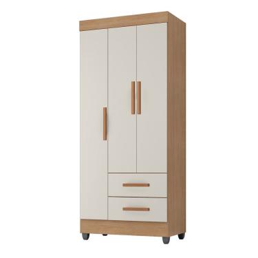 Imagem de Roupeiro 3 Portas Lite 76cm 30463 com 2 Gavetas - Nature/Off White Móveis Leão