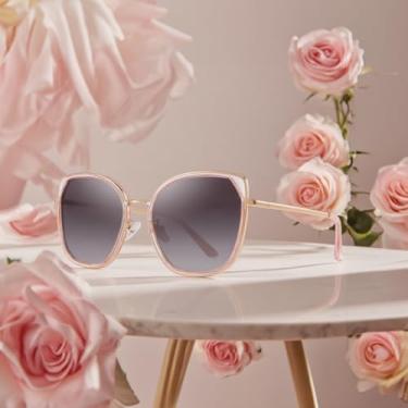 Imagem de Óculos de sol Cat Eye para mulheres, óculos de sol tendência da marca, Armação rosa tra/lente cinza/hastes douradas, Lens Width: 54 Millimeters