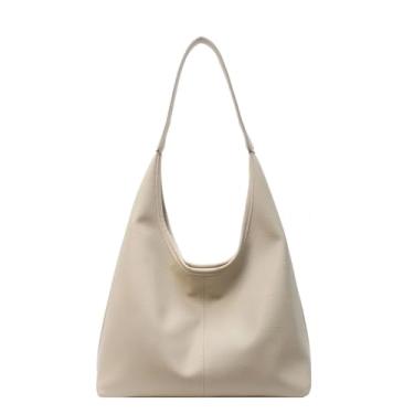 Imagem de Bolsa Hobo feminina, bolsa de couro vegano, bolsa de ombro e mão, bolsa grande e macia, Branco, 3.17 gallons