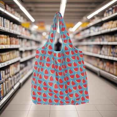 Imagem de Sacos de compras reutilizáveis de poliéster dobrável, estampa geométrica de flores de animais fofos, sacolas de compras reutilizáveis extragrandes de 13,6 kg, resistentes e laváveis na máquina