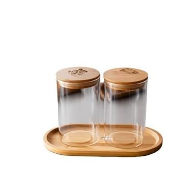 Imagem de Porta Cebola e Alho de Vidro Hermético - Pote para Armazenar Temperos e Mantimentos(KIT 2 POTES E BANDEJA)