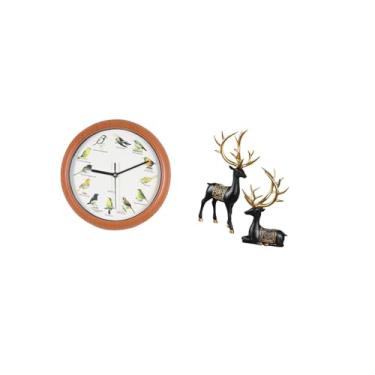 Imagem de Fenteer Relógio de Parede Decorativo de Pássaro Canoro, Escultura de Rena, Alce, Estátua de Resina, Coleção de Relógios de Pássaros, Relógios de Parede, Decor