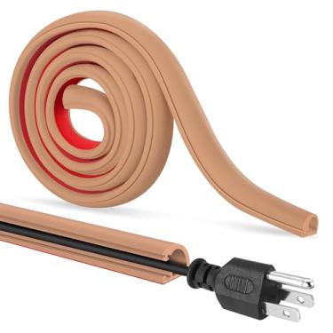 Imagem de Escondedor de cabo autoadesivo, cobertura de fio flexível para fios, suporte de parede para TV, áudio doméstico, rede, energia e gerenciamento de linha telefônica (marrom claro, 398 cm)