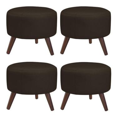 Imagem de Kit 4 Puffs Decorativos Redondo Couro Marrom