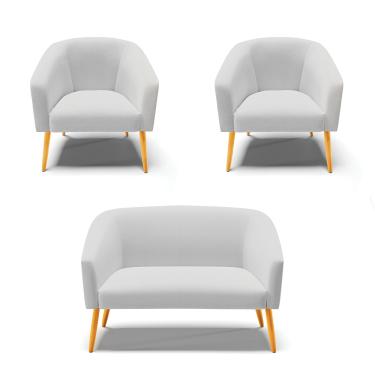 Imagem de Namoradeira e 2 Poltronas Pé Palito Castanho Stella Linho Cinza D03 - D'Rossi