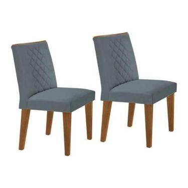 Imagem de Kit 2 Cadeiras De Cozinha Jade Madeira Capuccino-suede Grafite - Rufato