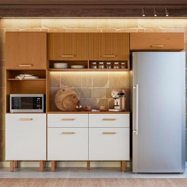 Imagem de Cozinha Compacta 260cm Nicole Freijó Uv/ripado/off Acetinado Z44 - Mpozenato