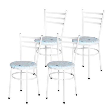 Imagem de Conjunto 4 Cadeiras Epóxi Branca Para Cozinha Assento Estampado Floral Areia