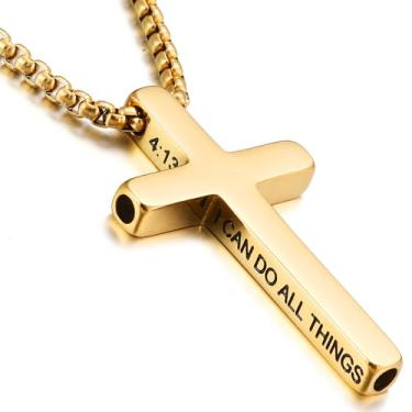 Imagem de RWQIAN Colar de cruz respirável para homens, corrente de aço inoxidável, versículo bíblico, crucifixo, colares para parar de fumar, parar de fumar, ferramentas de vapingtools, itens de alívio da