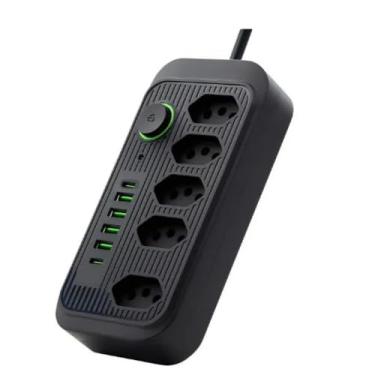 Imagem de Filtro de linha Extensão 5 tomadas E105U Preta