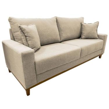 Imagem de Sofá Grécia Em Linho 4 Lugares Pé Madeira 212cm Aifos Cor Bege