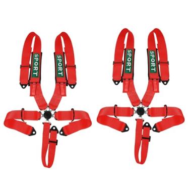 Imagem de BESTZHEYU Conjunto de arnês de segurança de corrida de 5 pontos vermelhos com ombreiras ultraconfortáveis resistentes de poliéster, conjunto de arnês de segurança universal adequado para carros esportivos, carros de corrida, carro