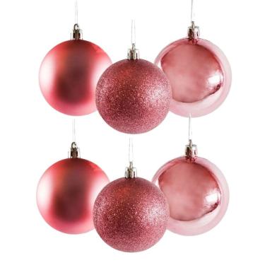 Imagem de Conjunto 6 Bolas De Natal Rosê Prime Texturas Mistas 8cm Glitter, Brilho E Fosca