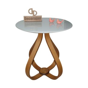 Imagem de Mesa Lateral Cebola Com Vidro 70cm Off White 70cm