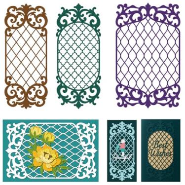 Imagem de DELORIGIN Matrizes de corte de renda de grade oca para fazer cartões, estêncil, aço carbono, corte, cartão, scrapbook, molde de gravação em relevo, para cartões, papel, artesanato, álbum, convites