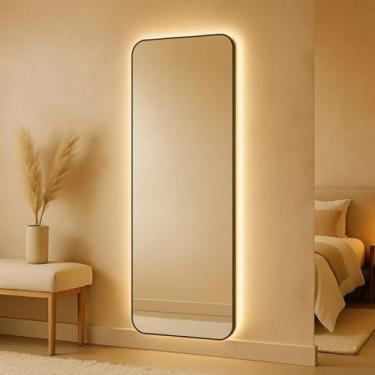 Imagem de Espelho Retangular Grande 150x40 Corpo Inteiro Decoração com LED - Luz
