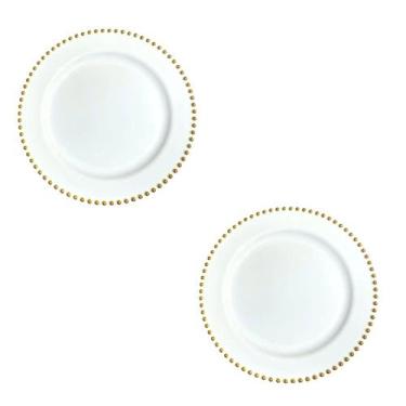 Imagem de Kit 4 Pratos Jantar Luxo 26cm Acrílico branco borda ouro - 4prato26cm,