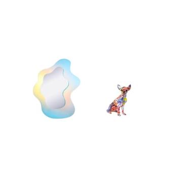 Imagem de Fenteer Espelho Moderno Ondulado em Acrílico E Escultura Colorida de Estátua de Cachorro para Decoração de Parede de Banheiro E Ornamento de Sala de Estar. An