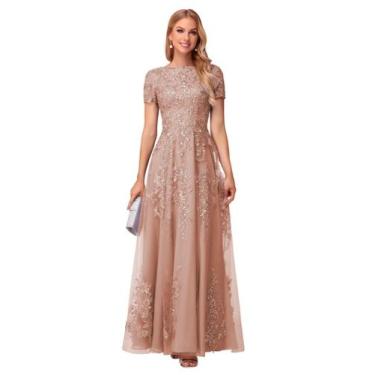 Imagem de Vestido Mãe da Noiva YOFF Dusty Rose Sequin Tule