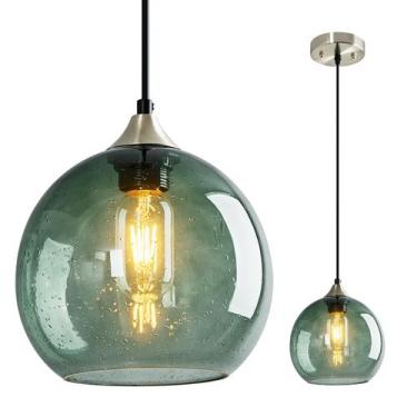 Imagem de Luminária pendente LBSQJ Ilha de cozinha de vidro verde cinza 20 cm