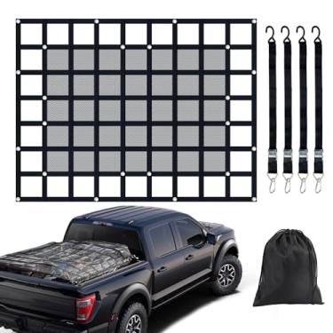 Imagem de Rede de carga de caminhão resistente com malha, 182 x 144 cm, capacidade de 499 kg, alças ajustáveis com fivelas de câmera e ganchos em S para trailer, pickup, jipe, SUV