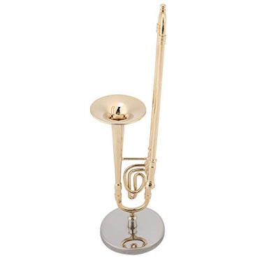 Imagem de RiToEasysports Réplica de Trombone Em Miniatura Requintado Modelo de Música Dourada Com Suporte para Decoração de Ambiente Ornamentos de Instrumento de Medição para Músicos