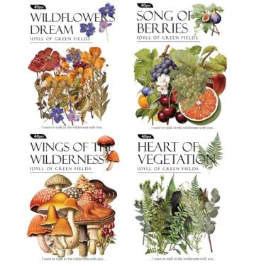 Imagem de 160 peças de adesivos vintage botânicos de PET, impermeável, transparente, samambaia, cogumelo, fruta, flor, vegetação, natureza, scrapbook, adesivos para diários, artesanato, projetos de arte