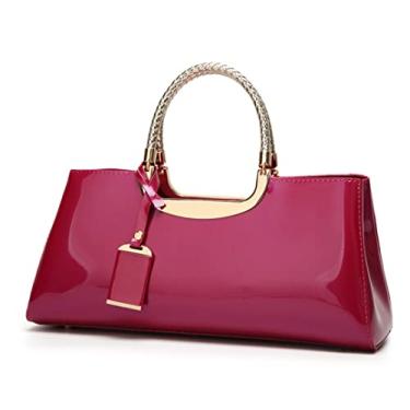 Imagem de ZiMing Bolsa feminina de couro envernizado com alça superior para noite, bolsa de ombro feminina, bolsa longa, festa de casamento, formatura, Vermelho rosa, One Size