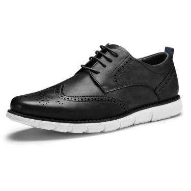 Imagem de CGRRBW Sapato social masculino, casual, Oxford, tênis social com ponta de asa, estilo brogue, escritório, Preto, 44