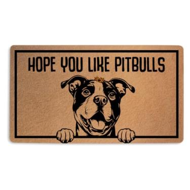 Imagem de Tapete de porta Pitbulls 45 x 76 cm, capacho de coco de coco sintético com suporte de PVC antiderrapante, tapete de boas-vindas impresso para cães, entrada interna, varanda, casa, presentes para